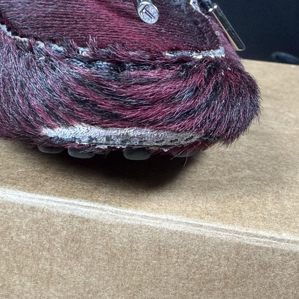 Tods Gommino Driving Shoes Womens 8 Purple Black Pony Hair Striped Loafers Italy - Picture 9 of 11